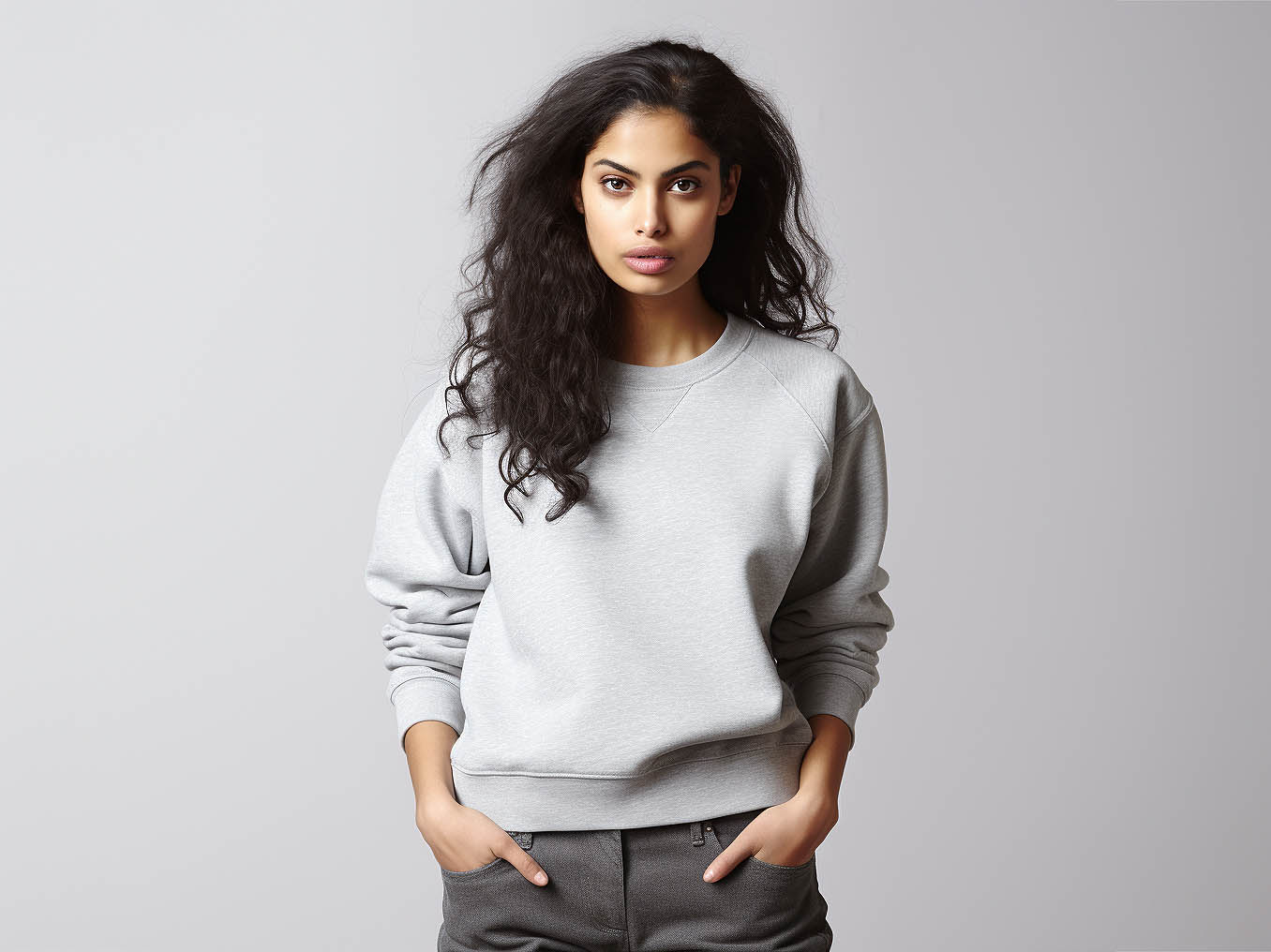 The image corresponds to "Types of Women's Sweatshirts" and highlights the classic crewneck sweatshirt as a versatile choice for women's fashion