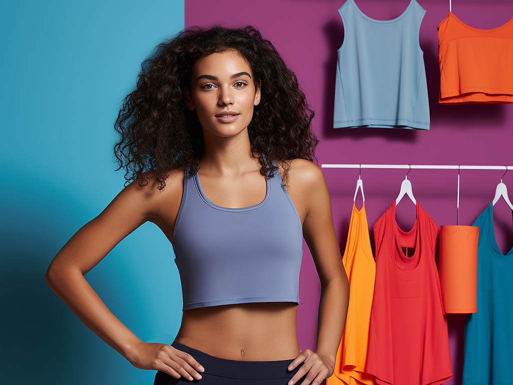 he image features a selection of Modaknits' activewear products, including leggings, sports bras, and workout tops.