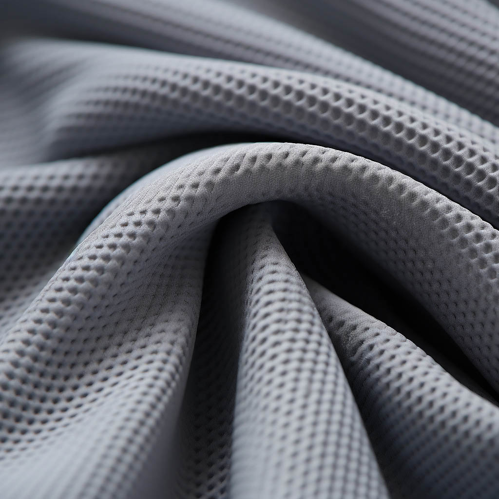 The image illustrates a close-up view of MODAKNITS plus-size activewear fabric, showcasing its high-stretch and supportive qualities.