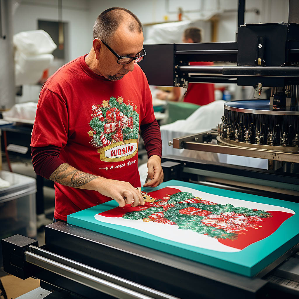 The image illustrates advanced design and printing techniques used in creating vibrant and long-lasting graphics on Ugly Christmas Sweatshirts.