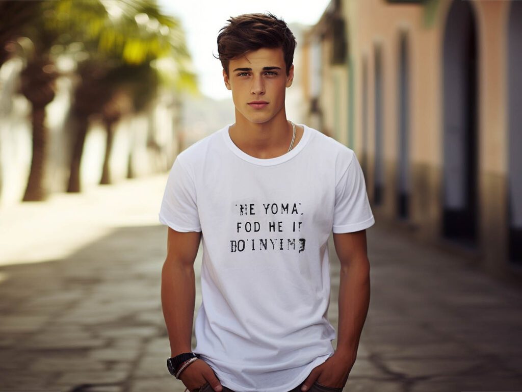 The image illustrates the concept of "Personalized Text on T-shirts." It showcases a T-shirt with personalized text printed on it.
