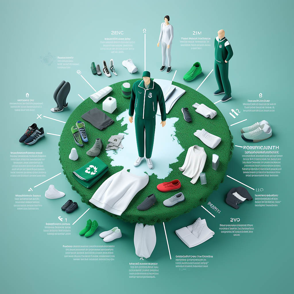 The image illustrates the concept of sustainable practices in the sportswear industry.
