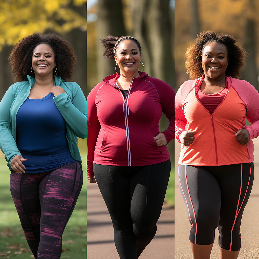 The image illustrates the versatility of MODAKNITS plus-size activewear through a series of photos showcasing individuals engaged in different activities while wearing the activewear.