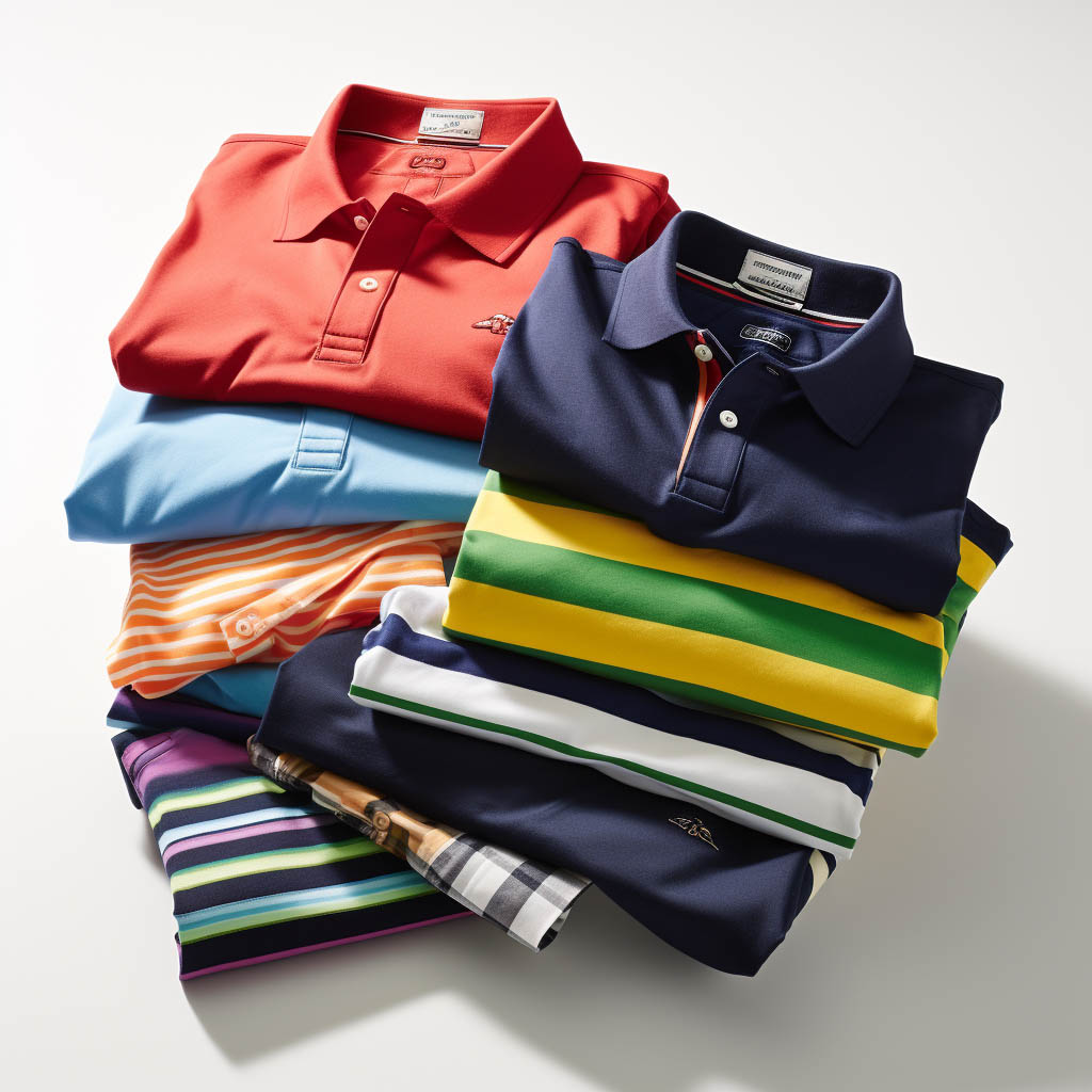 The image portrays a selection of golf T-shirts, showcasing their diverse styles.