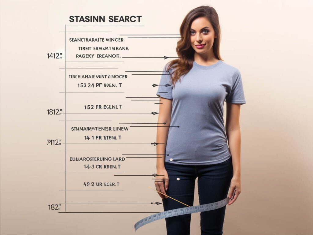The image provides visual guidance on finding the right size for women's t-shirts.