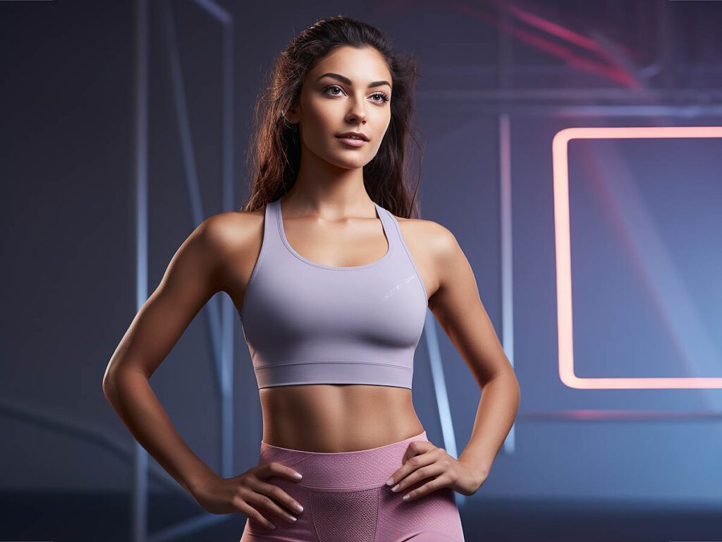 The image represents the women's sportswear collection by Modaknits, highlighting the brand's philosophy that activewear should excel in performance while making the wearer look and feel their best.