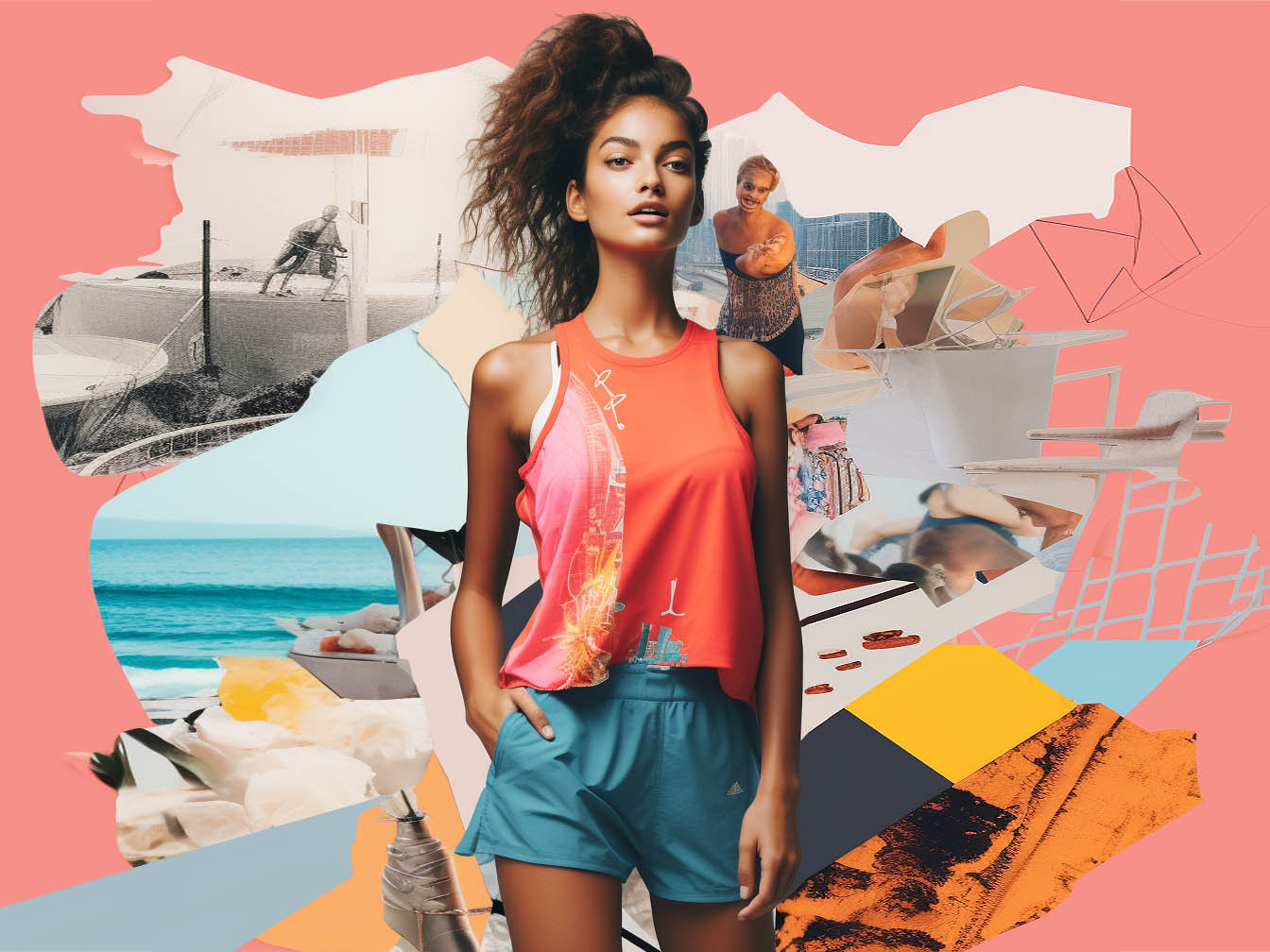The image showcases a collage of various activewear trends that are currently popular in the fitness and fashion industry.
