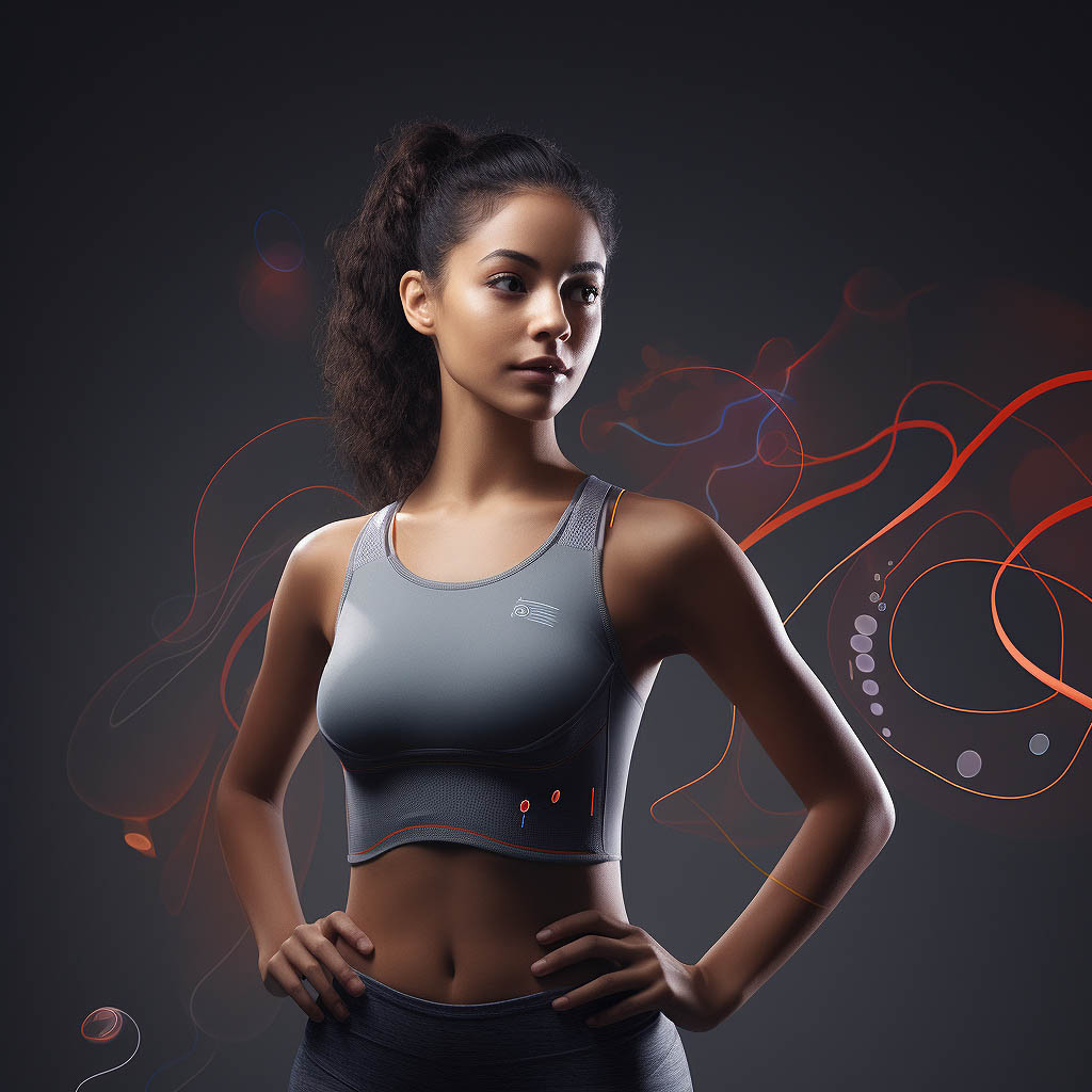 The image showcases examples of activewear with ergonomic design features that enhance comfort and support during physical activity.