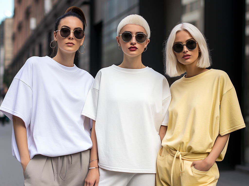 The image showcases individuals of varying heights confidently wearing oversized t-shirts that are proportionate to their frames.