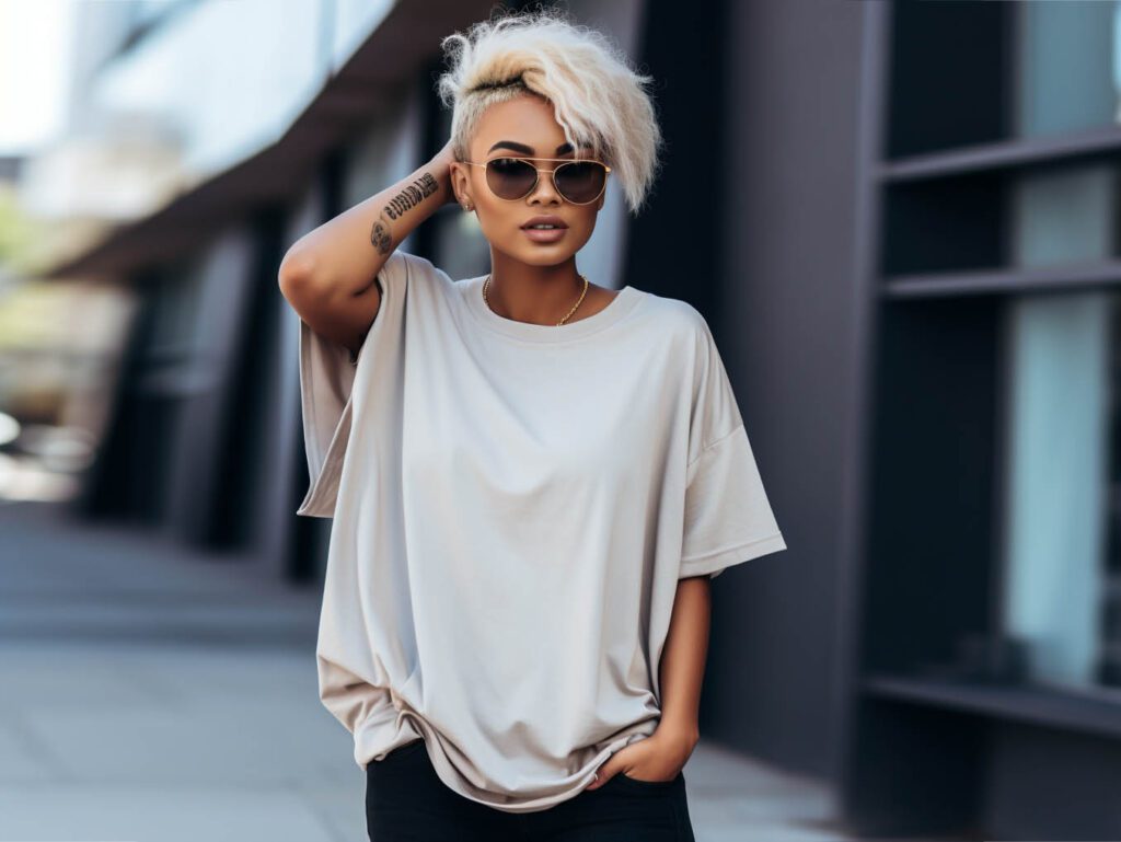 The image showcases the versatility and style of oversized t-shirts. It captures the essence of comfort and chic fashion effortlessly.