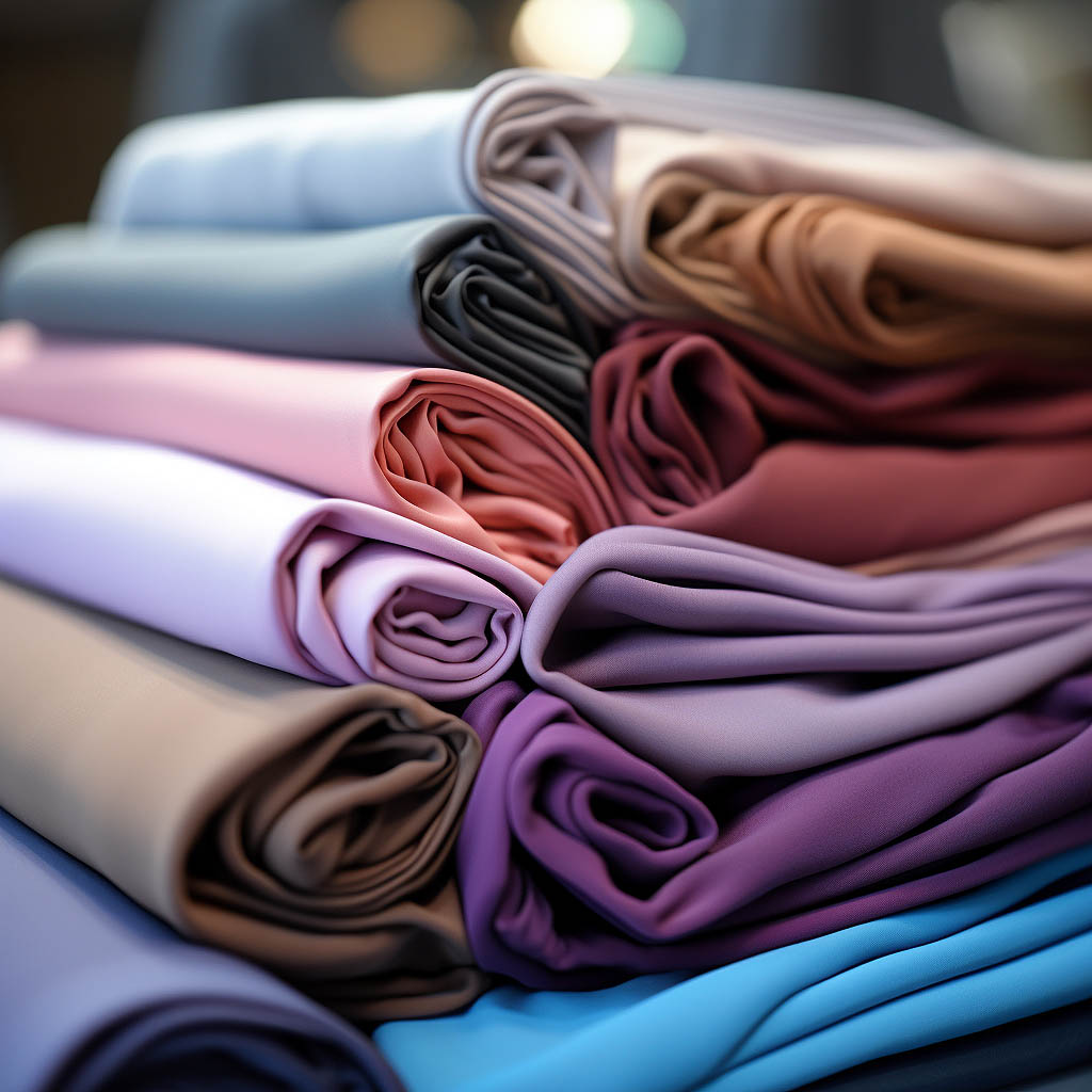 This image features a selection of professional yoga wear fabrics, showcasing their elastic and breathable qualities.