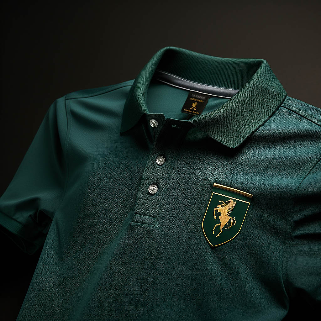 This image illustrates the concept of logo placement on polo shirts. It showcases two variations of polo shirts with different logo placements