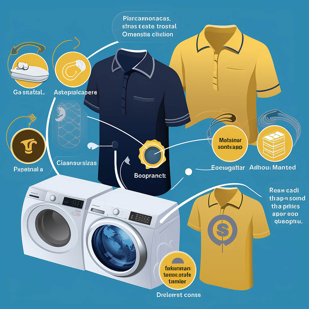 This image illustrates the concept of maintenance for polo shirts. It shows two key aspects of maintaining the quality and appearance of polo shirts