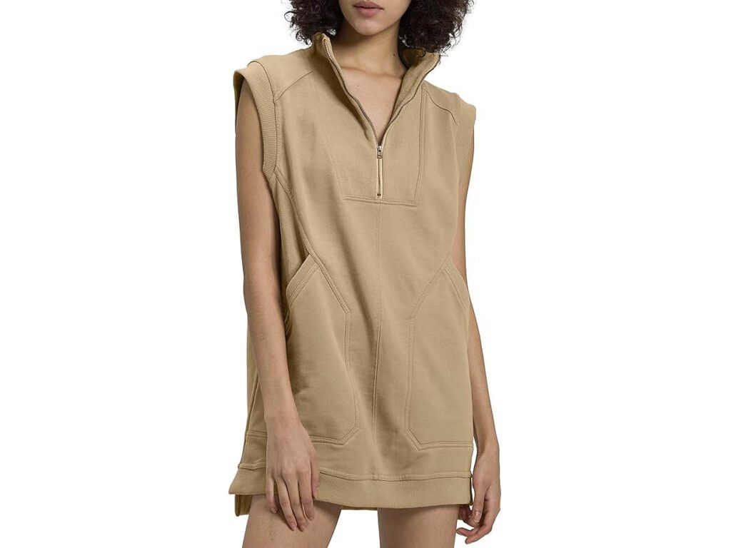Locachy Women's Half Zip Up Pullover Sweatshirt Stand Collar Sleeveless Mini Dress with Pockets
