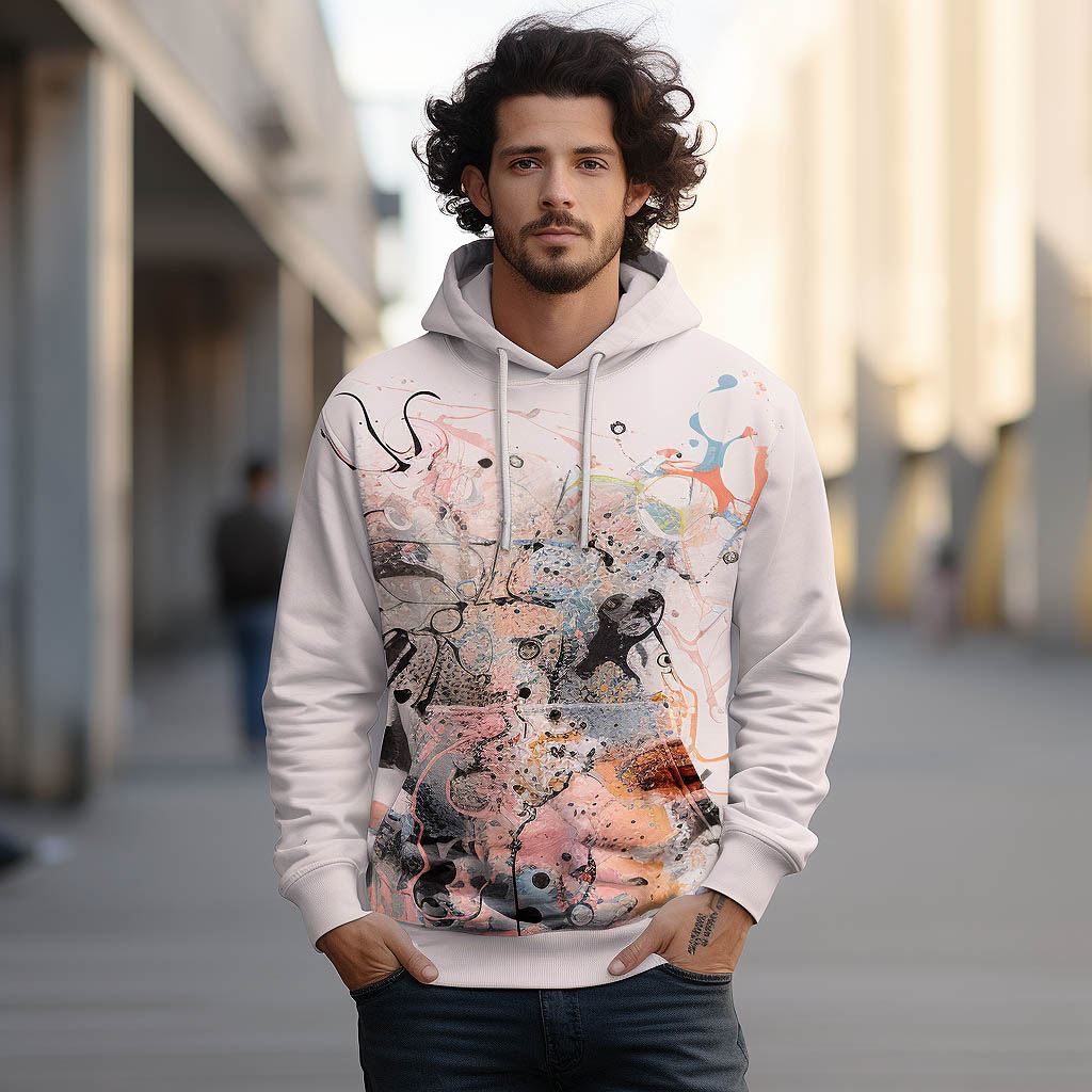 A man wearing Cotton Fabric Men's hooded sweatshirt made of fabric