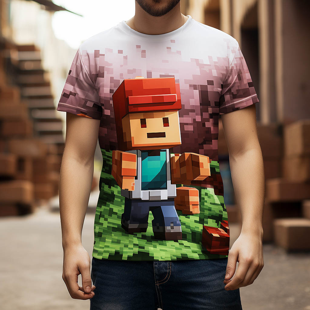 A man wearing a printed t-shirt of the roblox game made of Nylon fabric fabric
