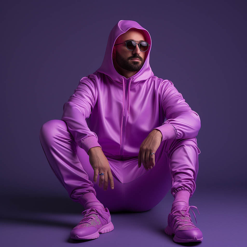 A man wearing a sweatsuit made of Spandex/Elastane fabric.