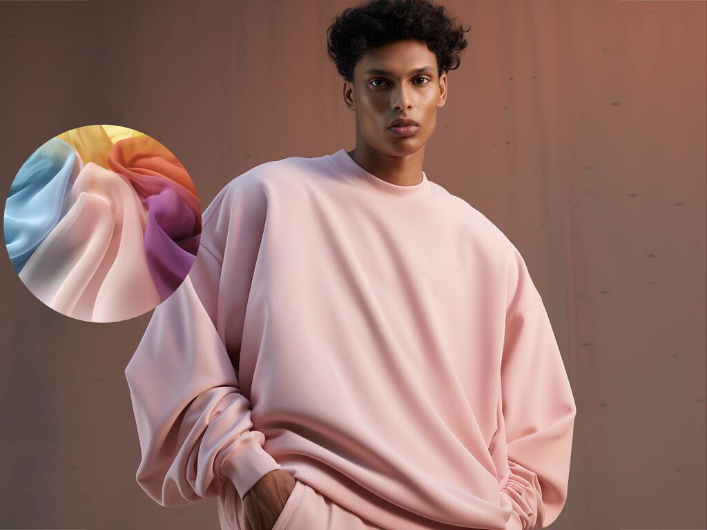 A man wears a sweatshirt made of Chiffon fabric solid color