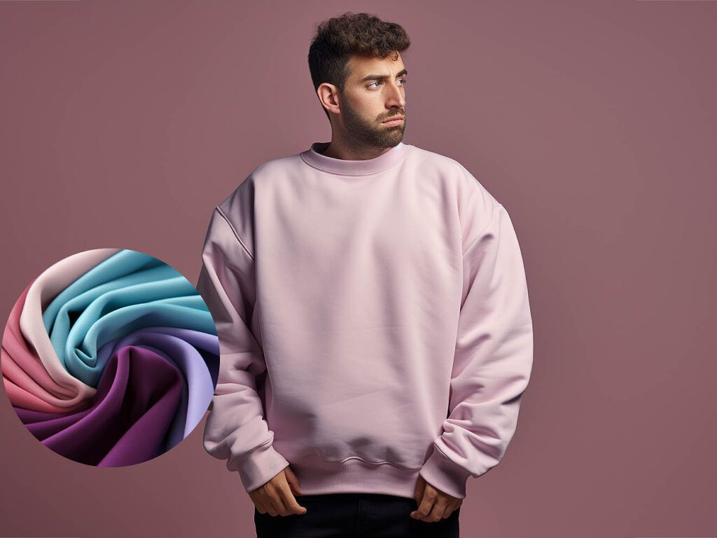 A man wears a sweatshirt made of Fleece Lined fabric solid color