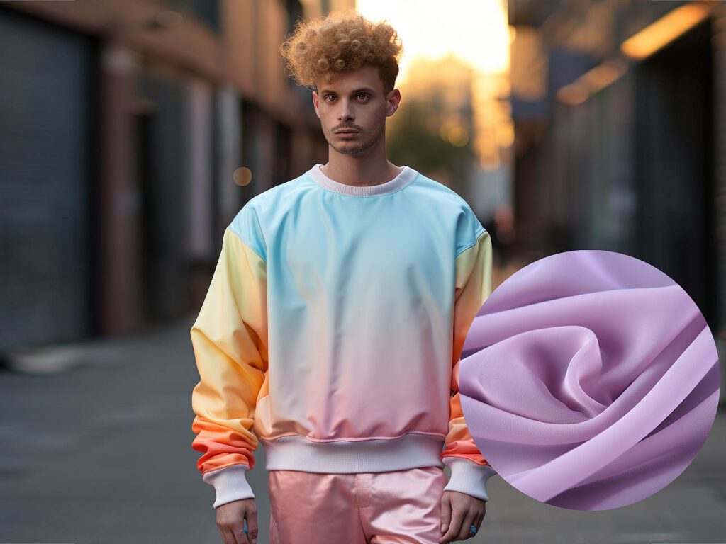 A man wears a sweatshirt made of Nylon Knit fabric solid color