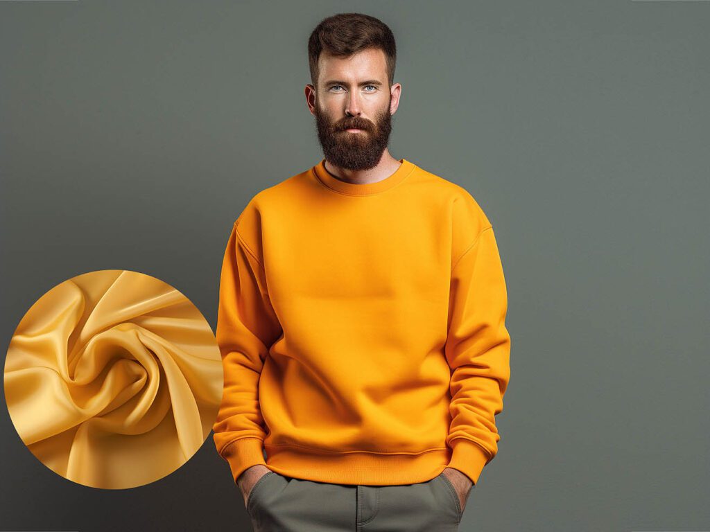 A man wears a sweatshirt made of Nylon fabric solid color