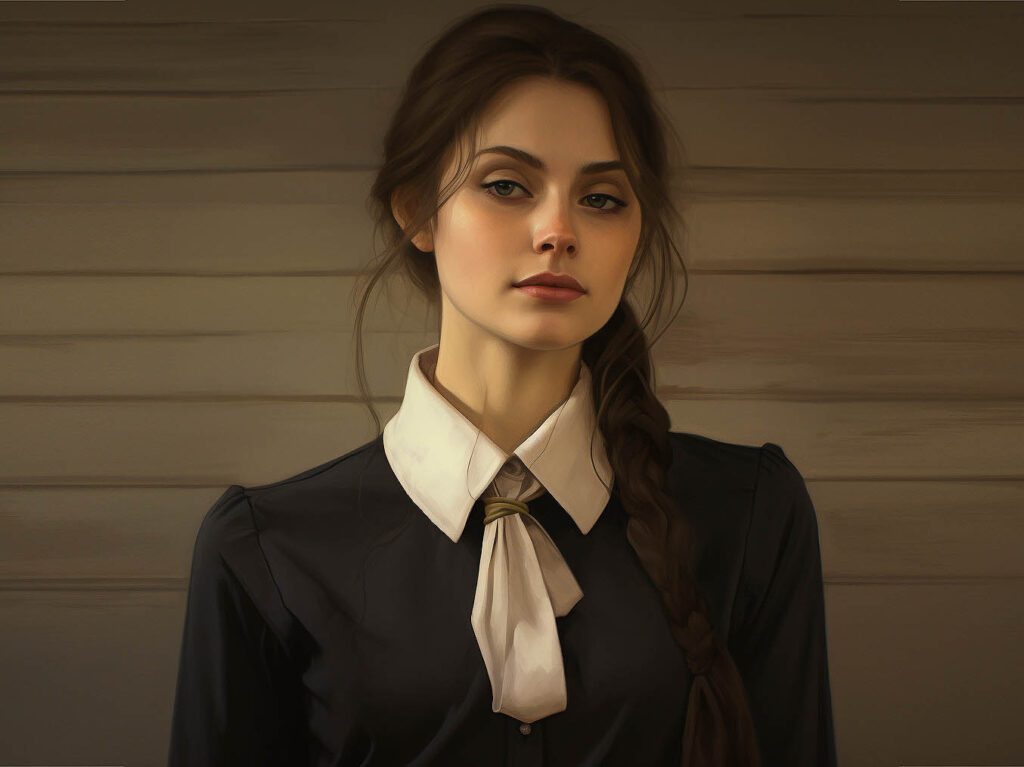 A woman wearing a Lapel T-shir