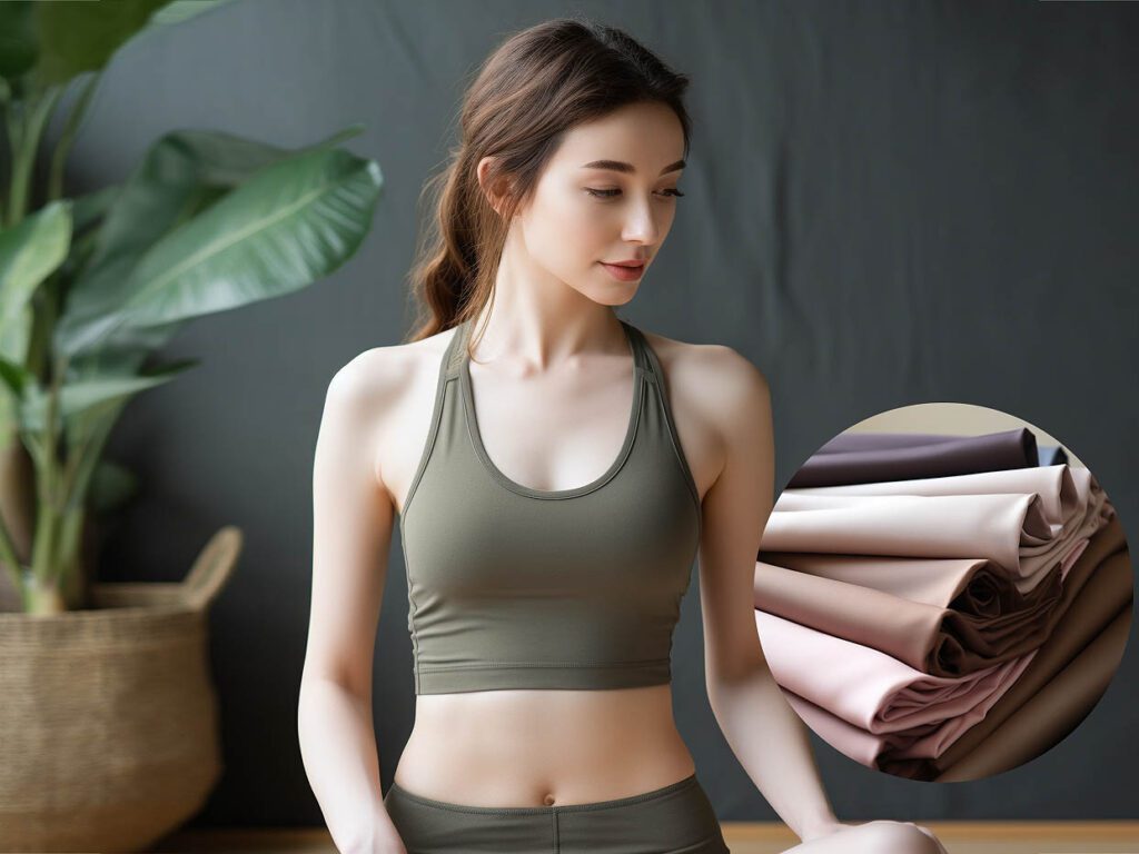 A woman wearing yoga sportswear made of Carbonized cotton fabric solid color