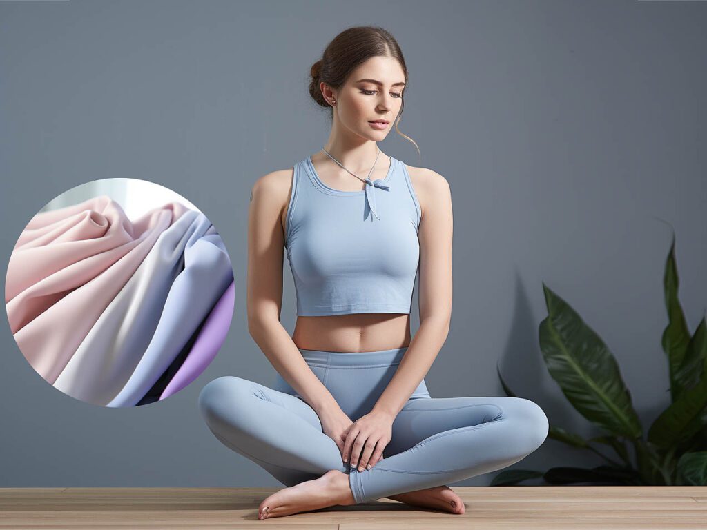 A woman wears yoga sportswear made of Quick drying cloth solid color