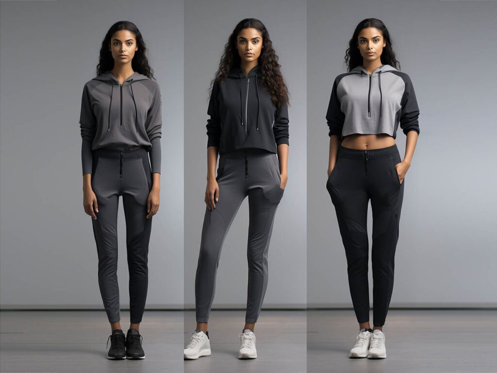 Contemporary sweatsuit styles emphasize technological advancements and functionality.