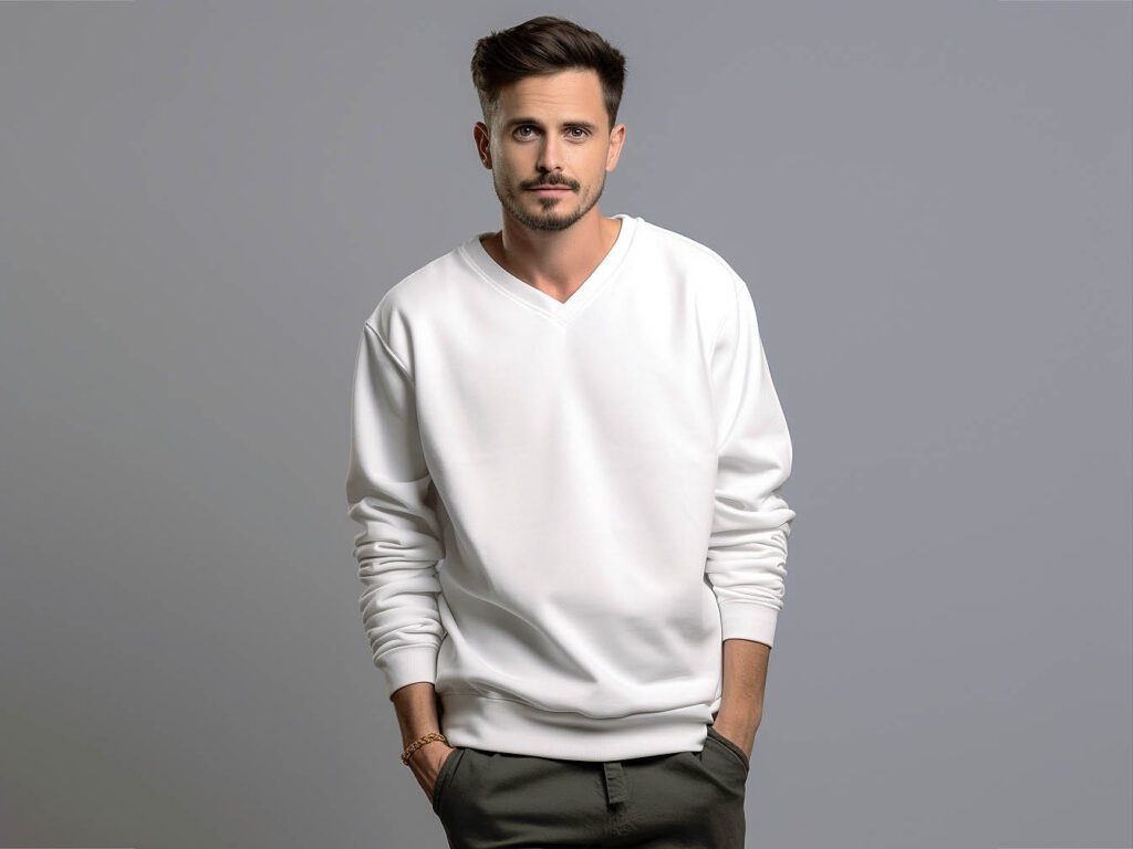 Custom Men's 100% Cotton V-Neck Pullover Sweatshirt High Quality French Terry Rib Neck Blank Oversized Sweatshirt for Men