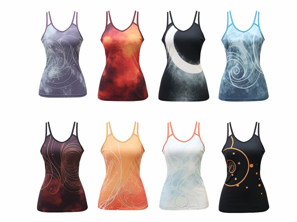 In the picture, there are several customized patterns on the one-touch yoga sportswear.