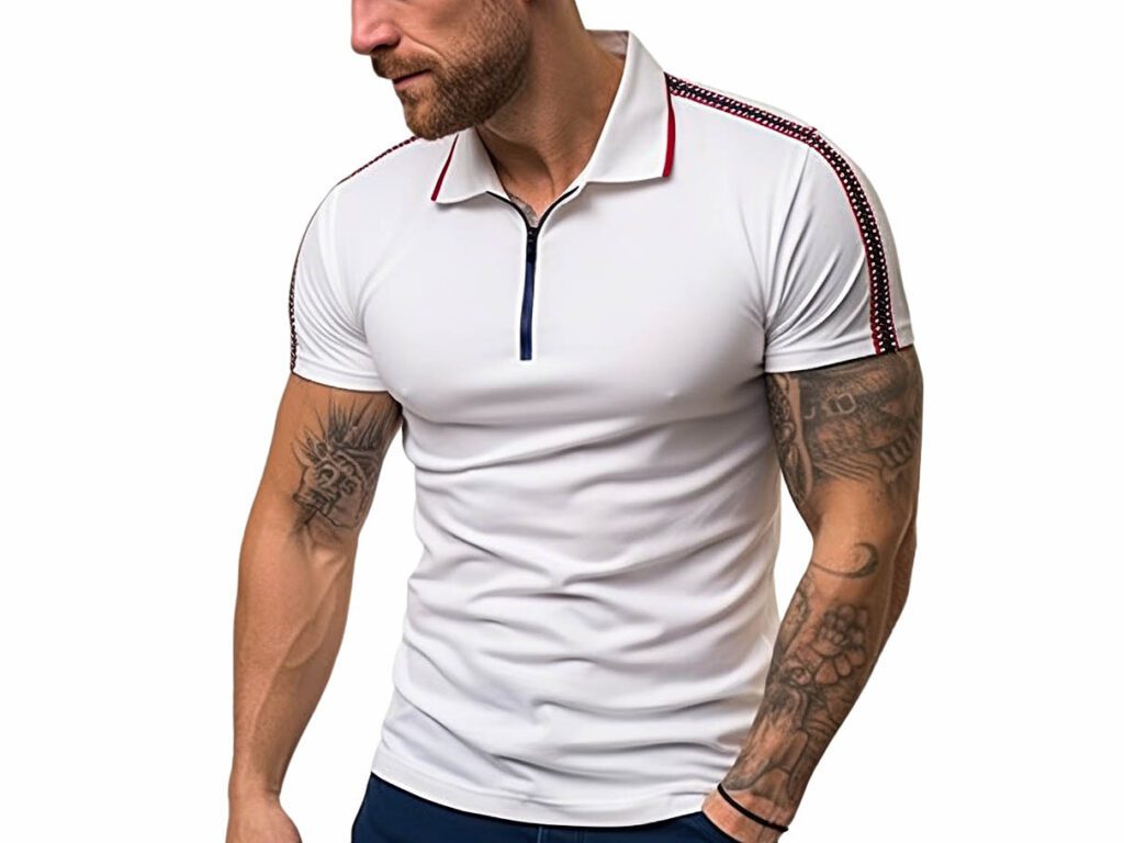 Mens Short Sleeve Polo Shirts Casual Zipper Printed Athletic Golf Tennis T-Shirt Slim Fit Basic Stripe Lapel Tee Tops