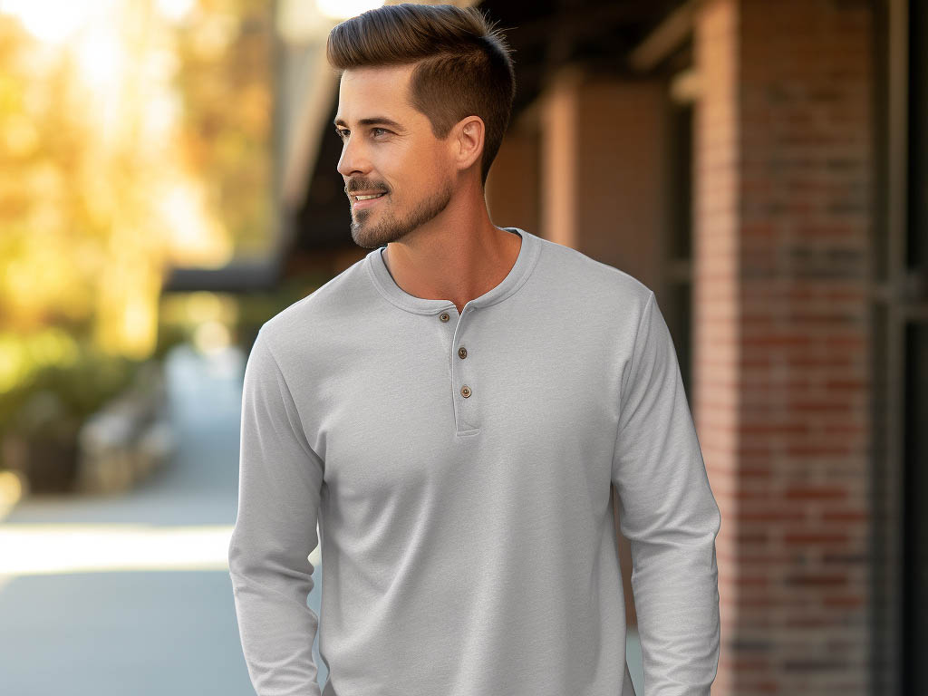 Men's Waffle Knit Henley Collar Long Sleeve T-Shirt