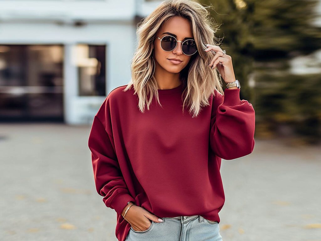 Nirovien Womens Oversized Crewneck Sweatshirt Side Slit Long Sleeve Pullover Slouchy Fit Tops