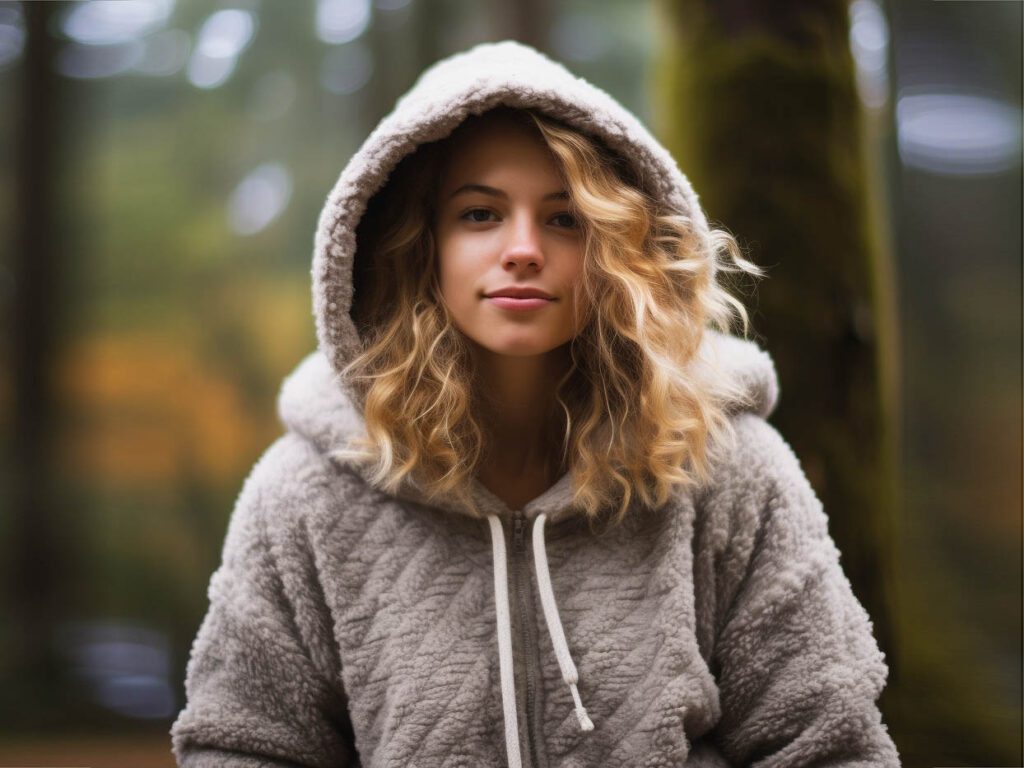 One wearing the Sherpa Lined Hoodie Lined with cozy fleece, it's perfect for cooler weather and will keep you warm and cozy