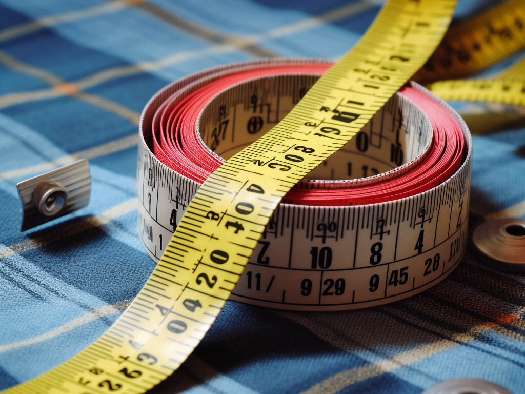 The image showcases a precision measuring tape used by apparel manufacturers to ensure size accuracy in oversized T-shirts.