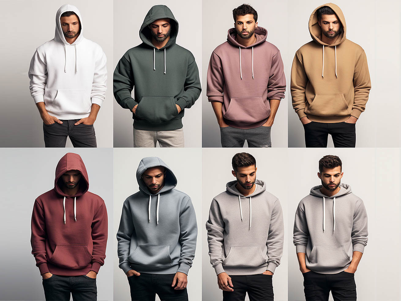 The image summarizes the evolution of hooded sweatshirts from practical clothing to fashion staples.