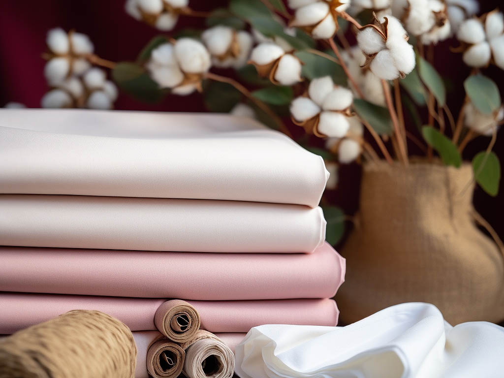 The picture shows cotton fabric and its raw materials solid color