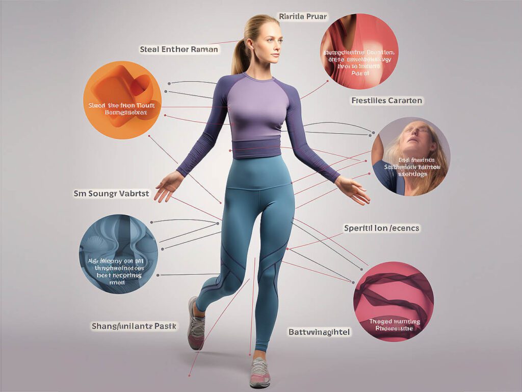 The picture shows the functions of yoga sportswear, adding breathable mesh and more elastic fabrics.