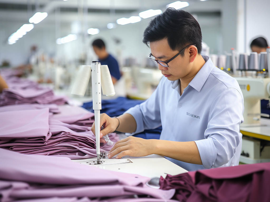 The quality control process involves supplier qualification review, sample inspection, arrival inspection of fabric batches, production process monitoring, and a final review before garment completion.