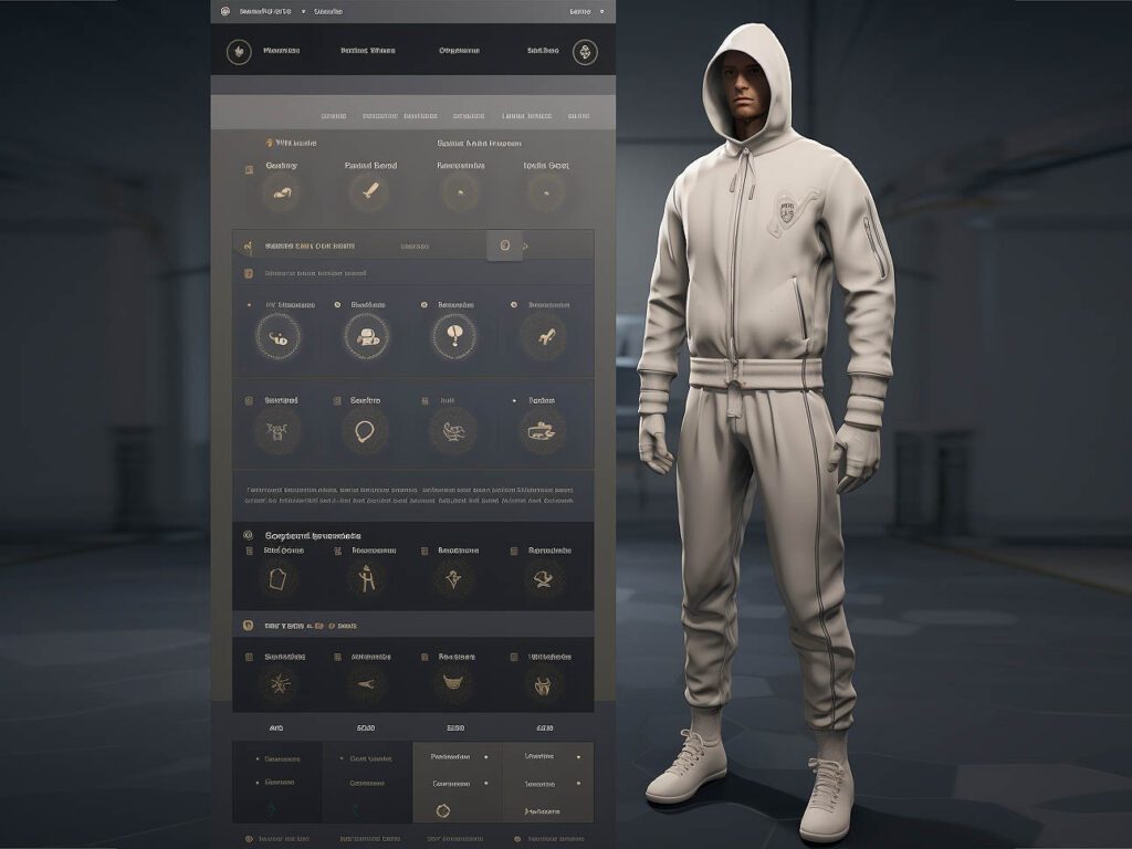 The screen shows custom sweatsuit customizing the style of the sweatshirt according to personal preferences, such as changing the sleeve length, trouser length or adding special design elements