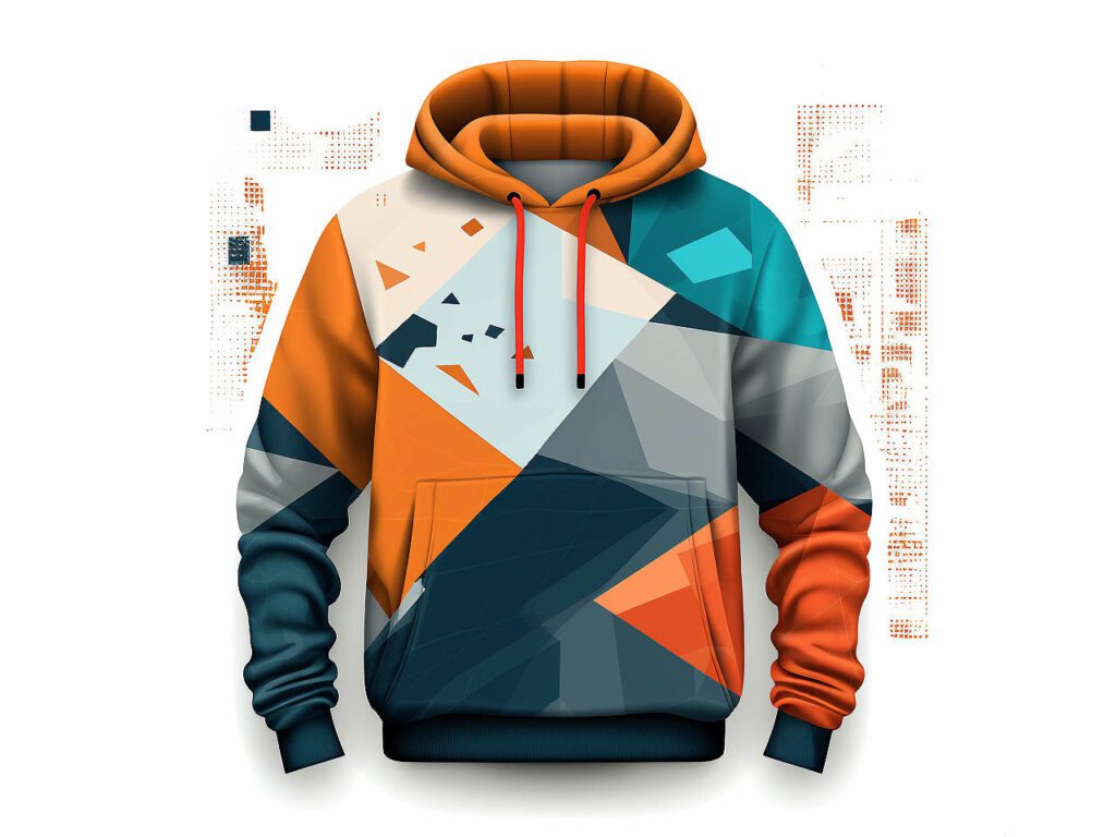 This image concept focuses on the importance of color and pattern design in premium hooded sweatshirts.