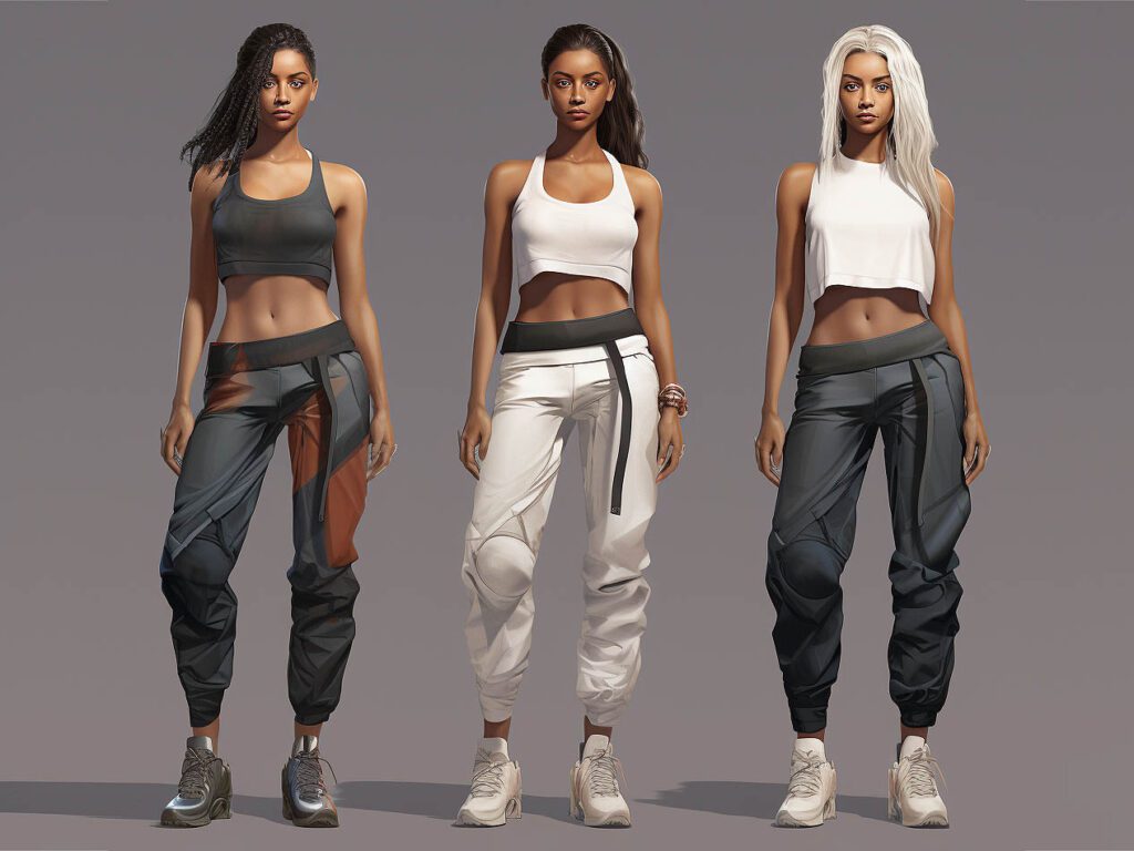 This image concept highlights multi-functional and transitional activewear pieces that are gaining popularity in 2023.