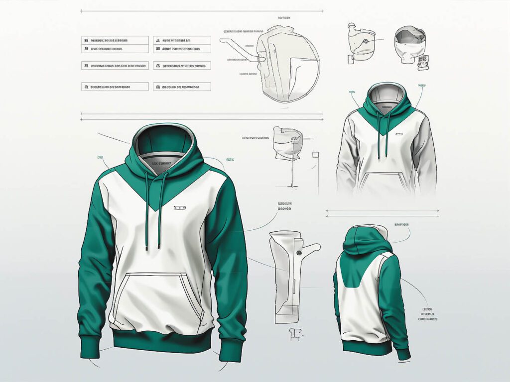 This image concept highlights the importance of brand and market positioning in the design of premium hooded sweatshirts