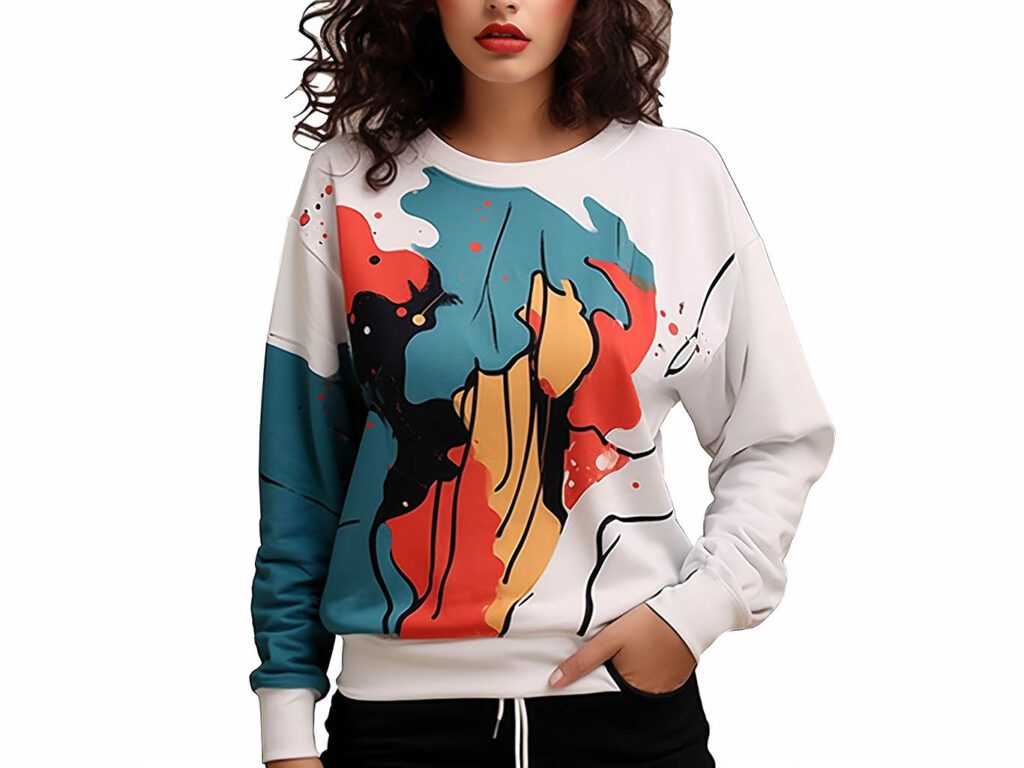 WDIRARA Women's Figure Graphic Print Sweatshirt Round Neck Long Sleeve Contrast Color Graffiti Pullovers