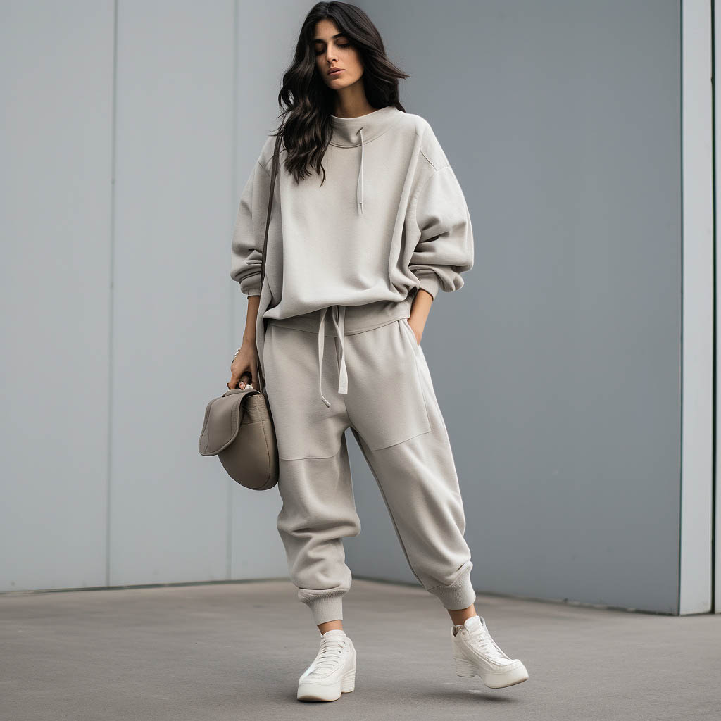 Worn alone, this loose style sweatsuit is perfect for relaxing and casual wear.