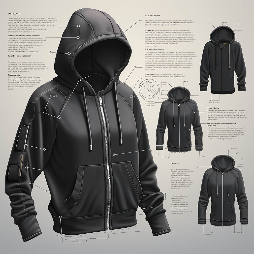 A professional approach to design considers the functionality of the zip-up hoodie.