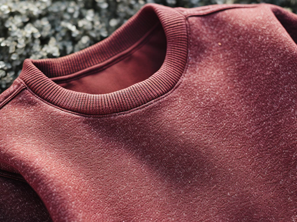A close-up shot of a crew neck sweatshirt, showcasing its soft and plush fabric texture.