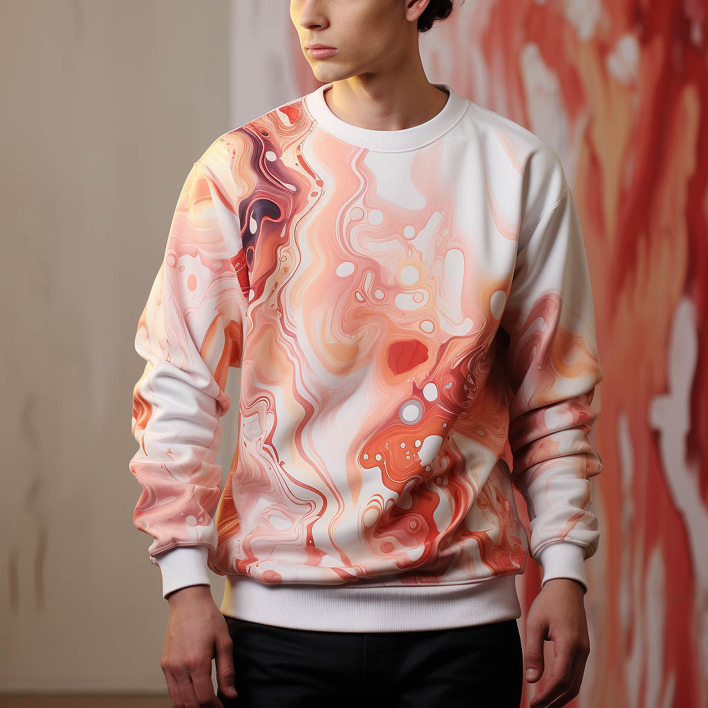 A man dressed by Polyester Men's sweatshirt made of fabric