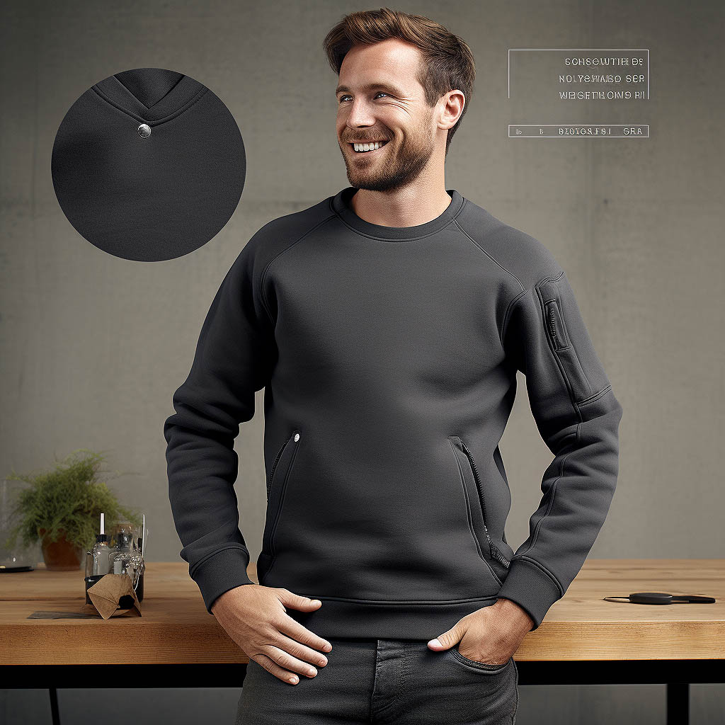 An image illustrating enhanced durability features of crew neck sweatshirts, showcasing wear-resistant fabrics and reinforced seams, highlighting their ability to withstand long-term use and reduce the need for frequent replacement.